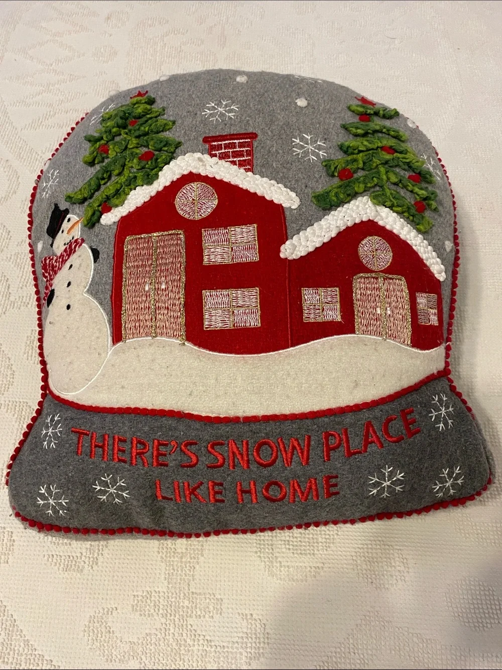Isaac Mizrahi Gray and Red Holiday Village Pillow